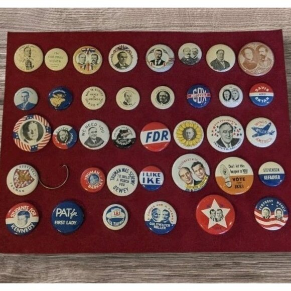 Vtg Political Pinbacks Buttons Pins Collection President Elections Politicians - Picture 1 of 16